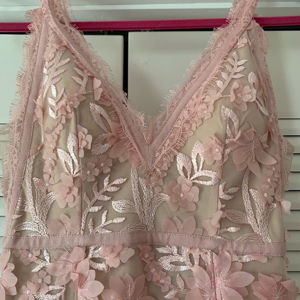 Sheer floral pink and nude floor length dress